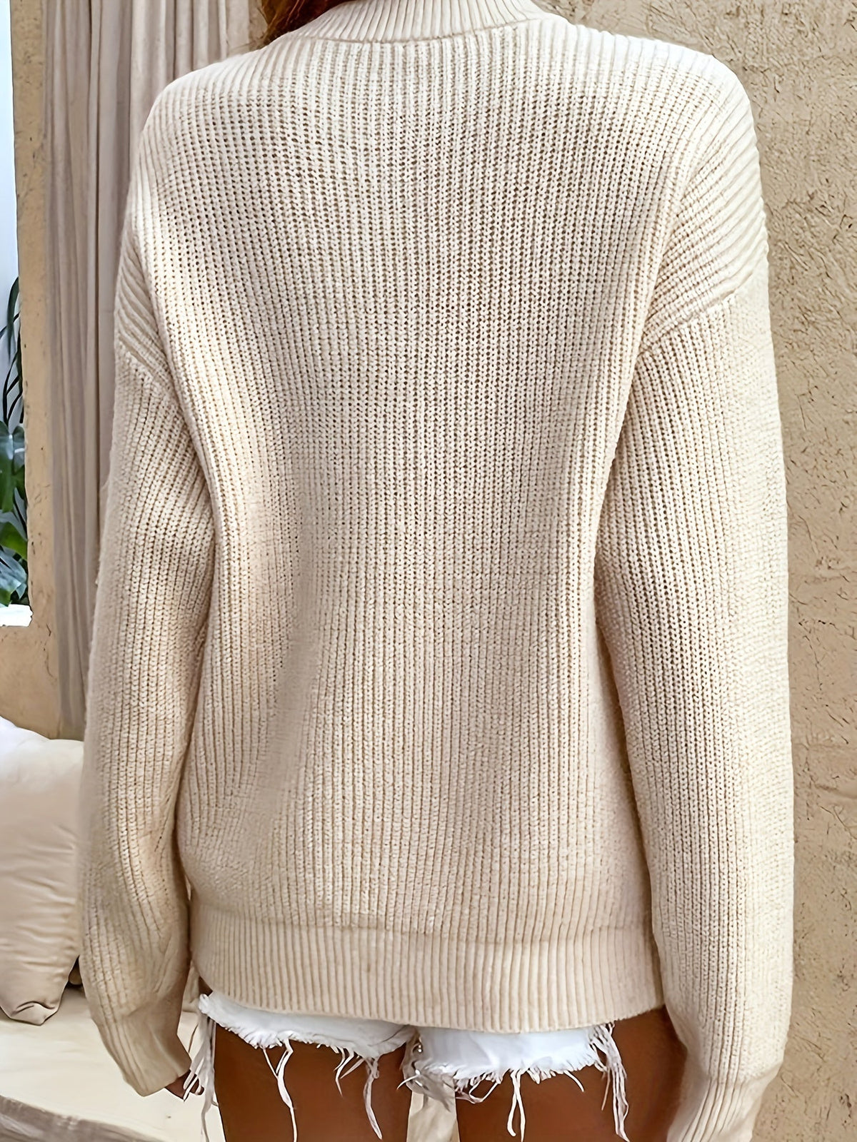 Women's Ribbed Henley Knit Sweater