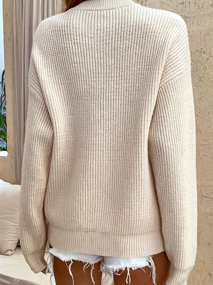 Women's Ribbed Henley Knit Sweater