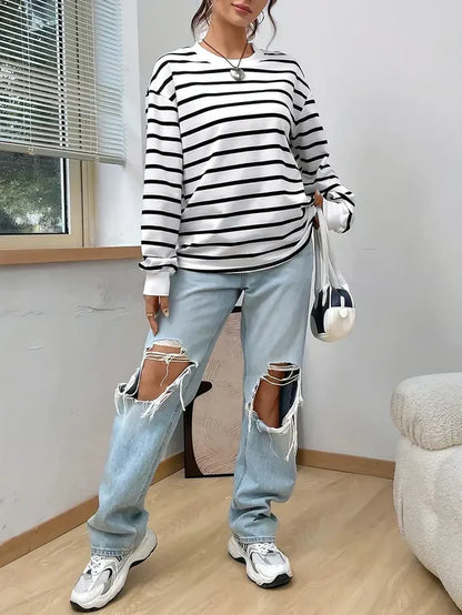 Women's Striped Crew Neck Sweatshirt
