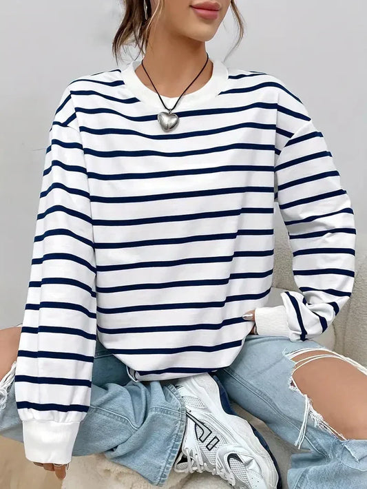 Women's Striped Crew Neck Sweatshirt