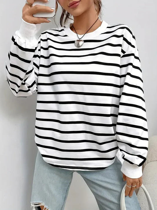 Women's Striped Crew Neck Sweatshirt