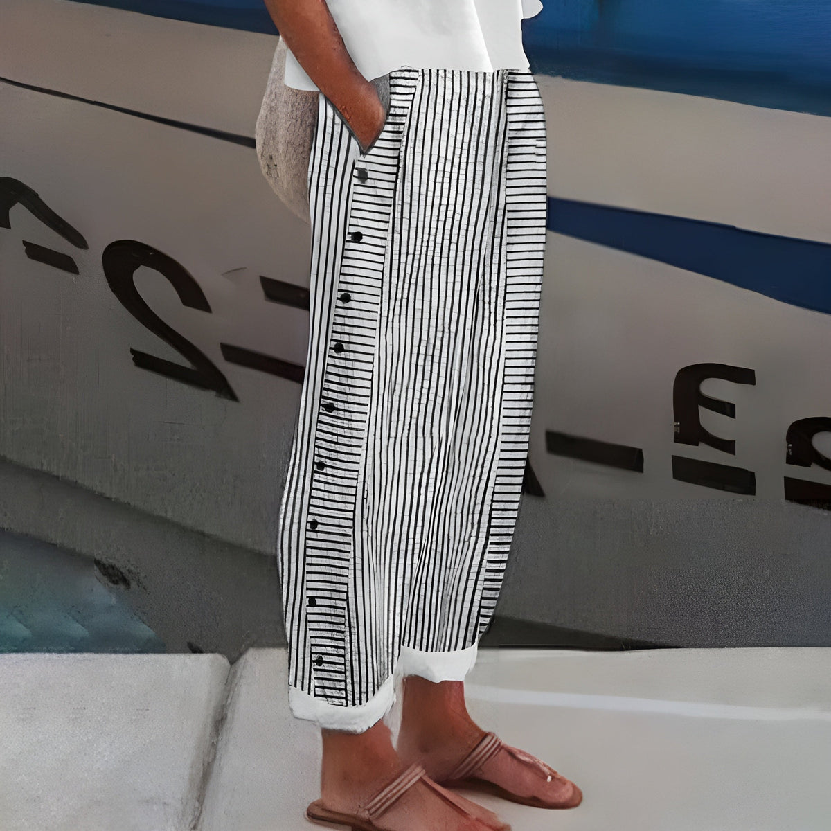 Women's Striped Linen Casual Trousers
