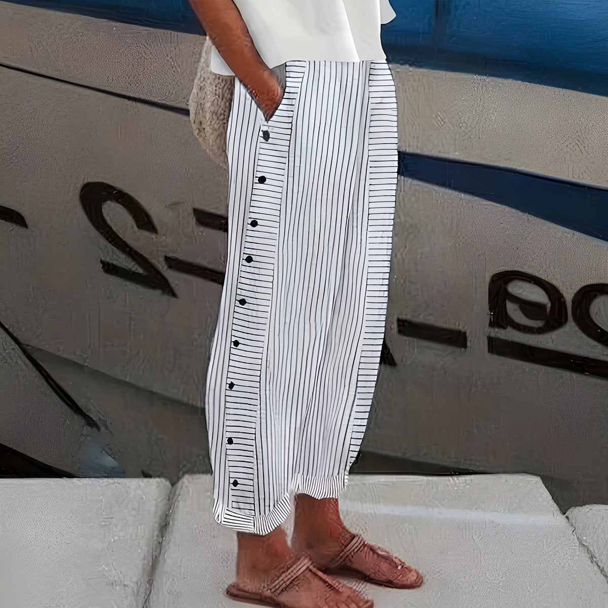 Women's Striped Linen Casual Trousers