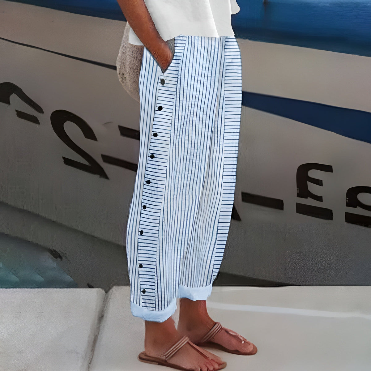 Women's Striped Linen Casual Trousers