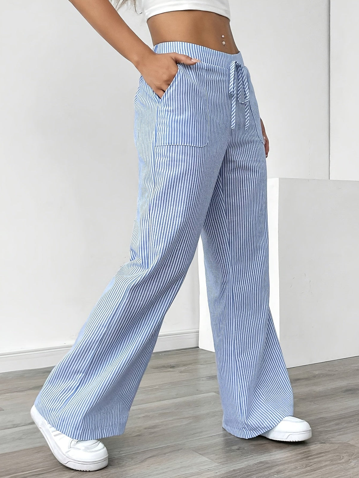 Women's Striped Linen Wide Trousers