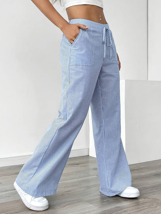 Women's Striped Linen Wide Trousers