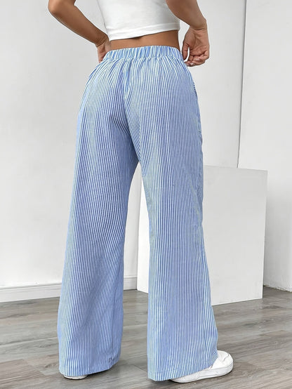 Women's Striped Linen Wide Trousers