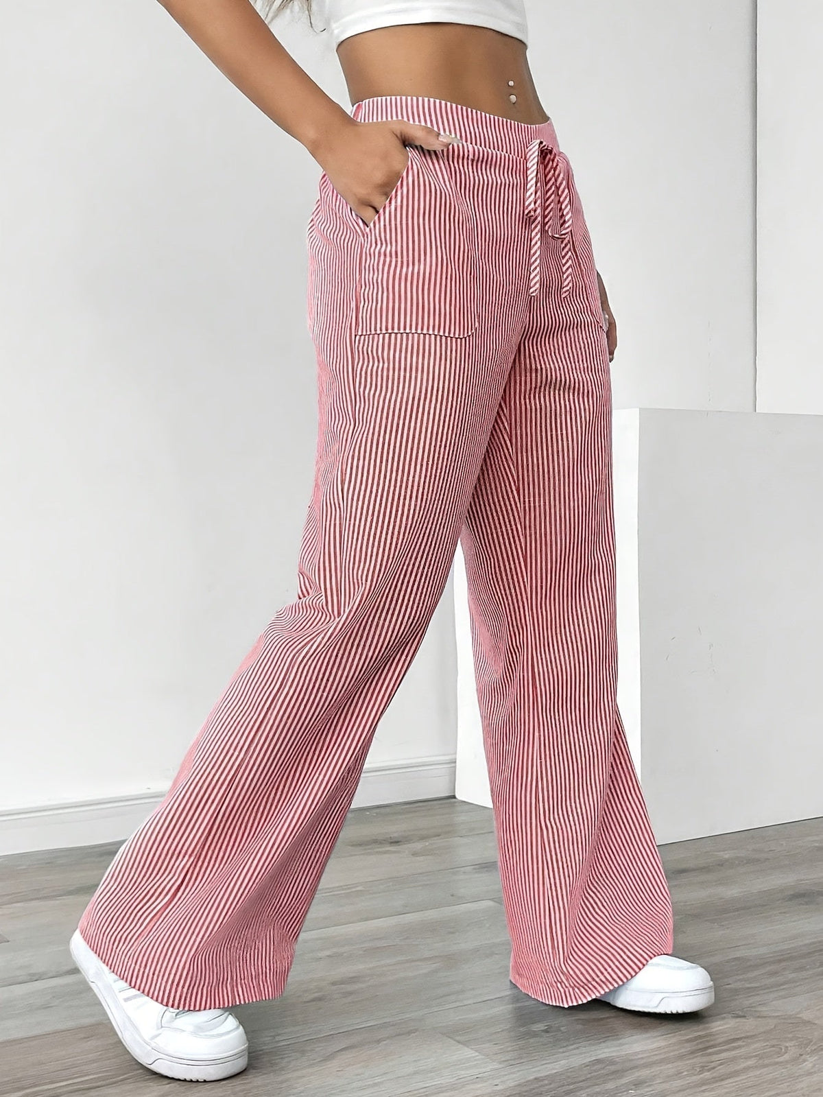 Women's Striped Linen Wide Trousers