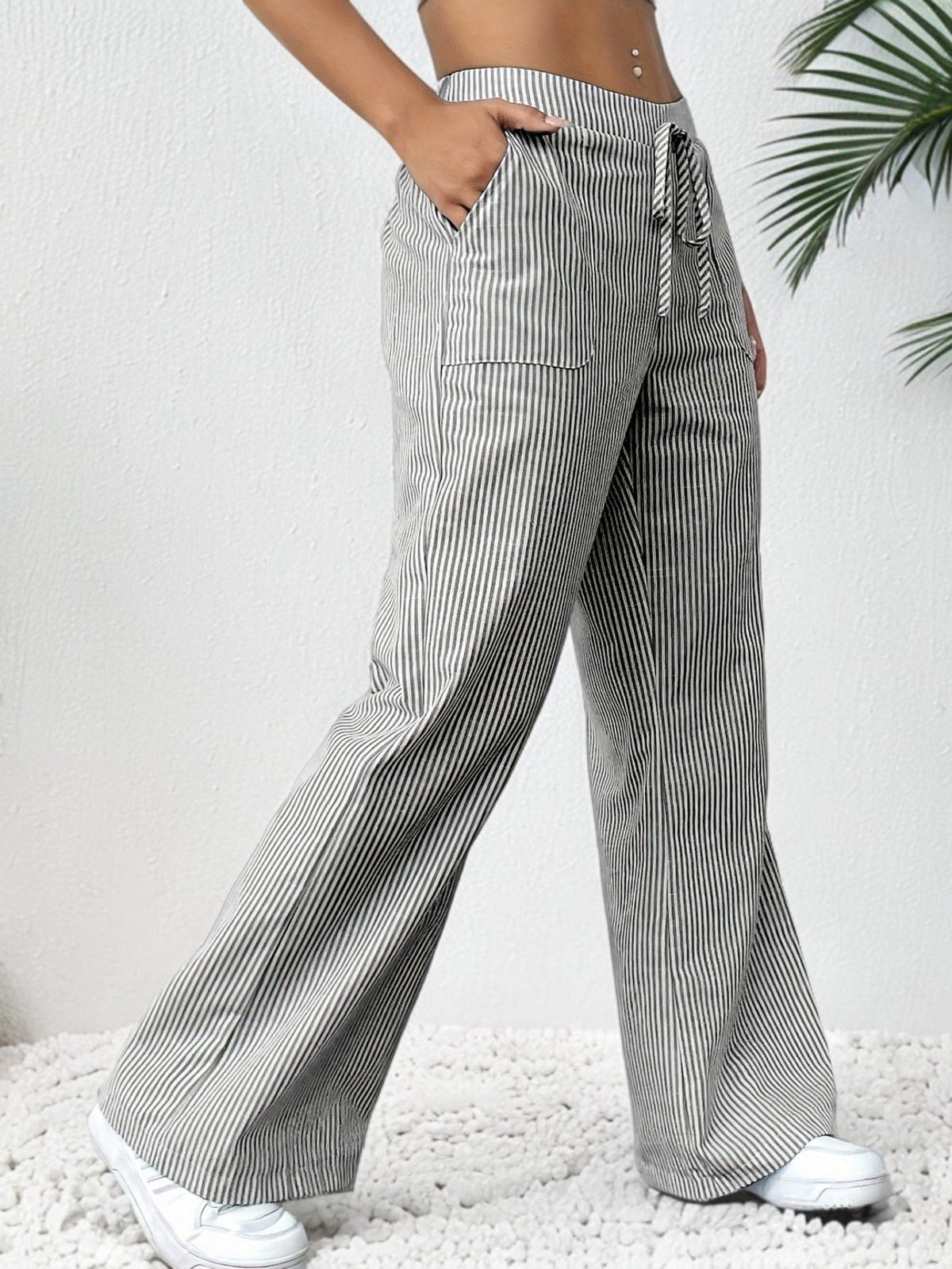 Women's Striped Linen Wide Trousers