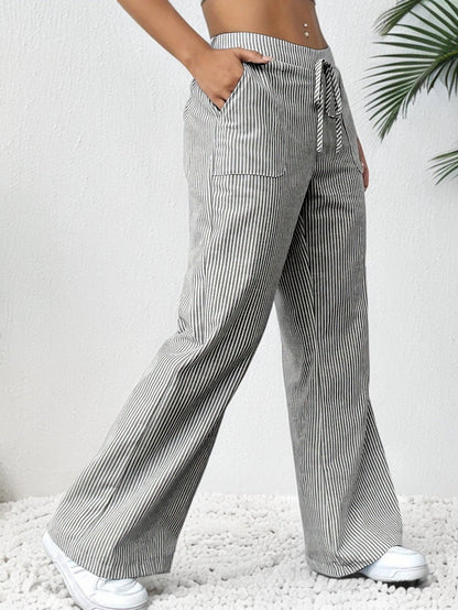 Women's Striped Linen Wide Trousers