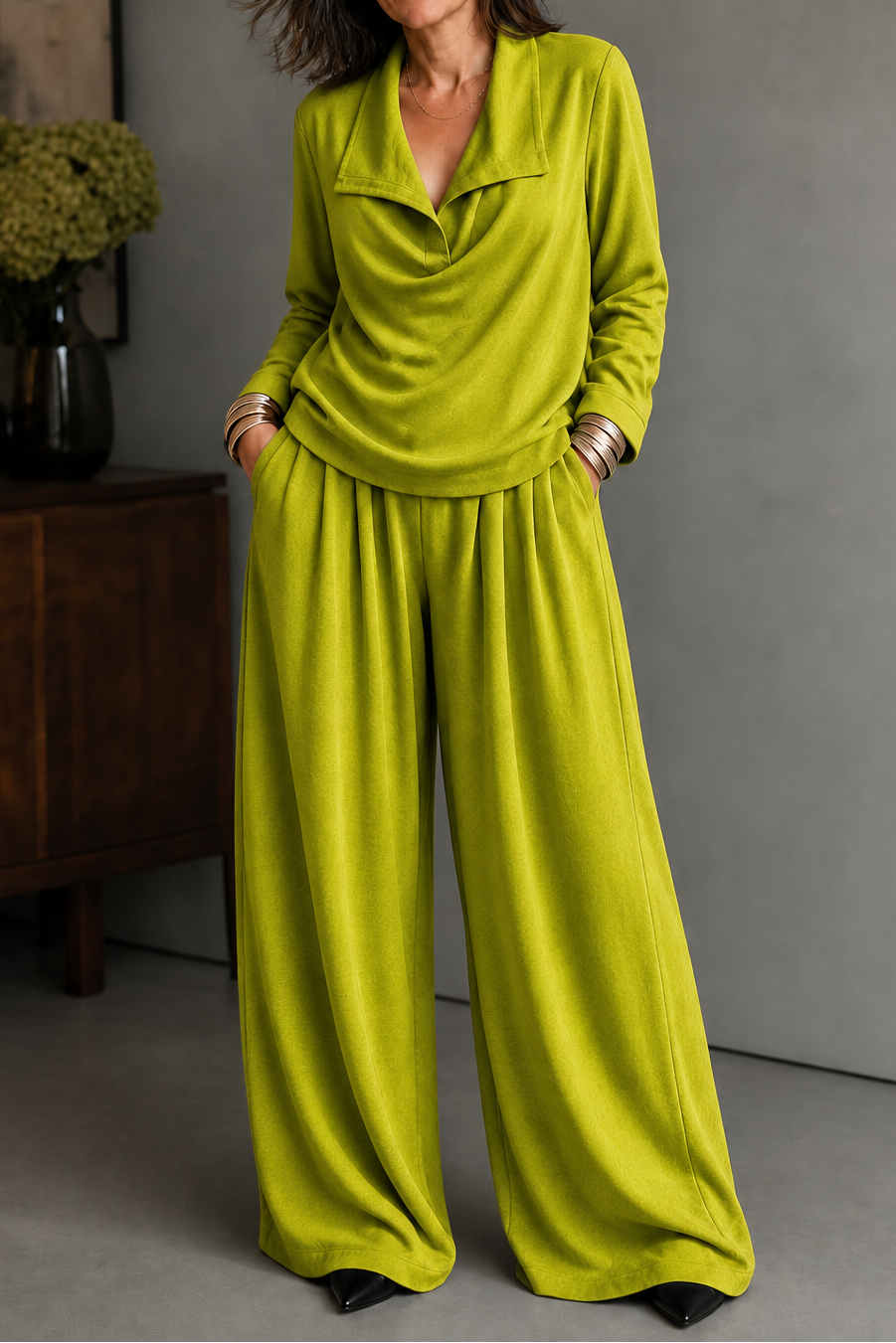 Women's Draped Neck Trouser Set