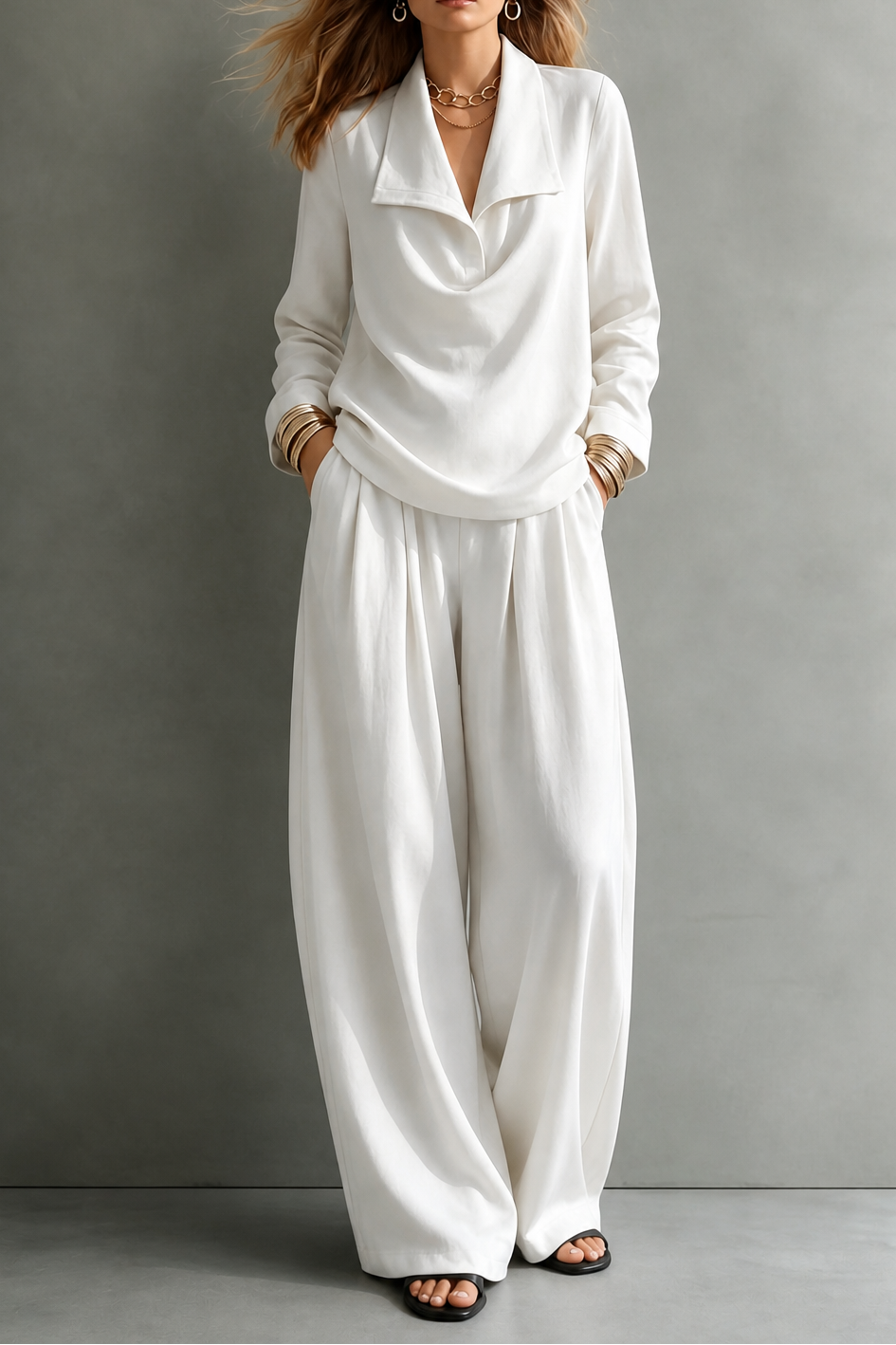 Women's Draped Neck Trouser Set