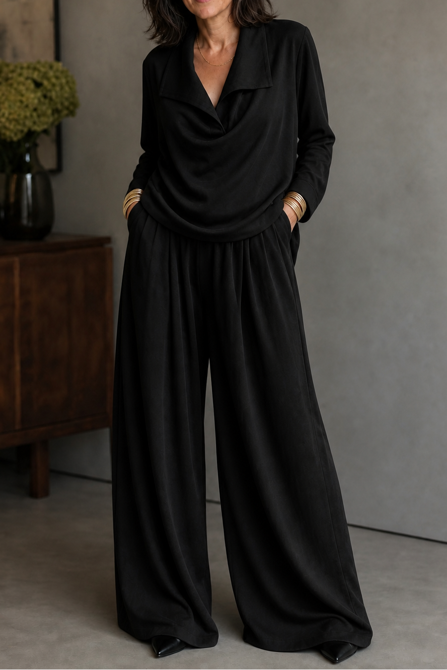 Women's Draped Neck Trouser Set
