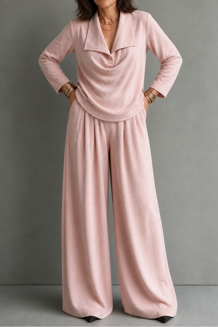 Women's Draped Neck Trouser Set