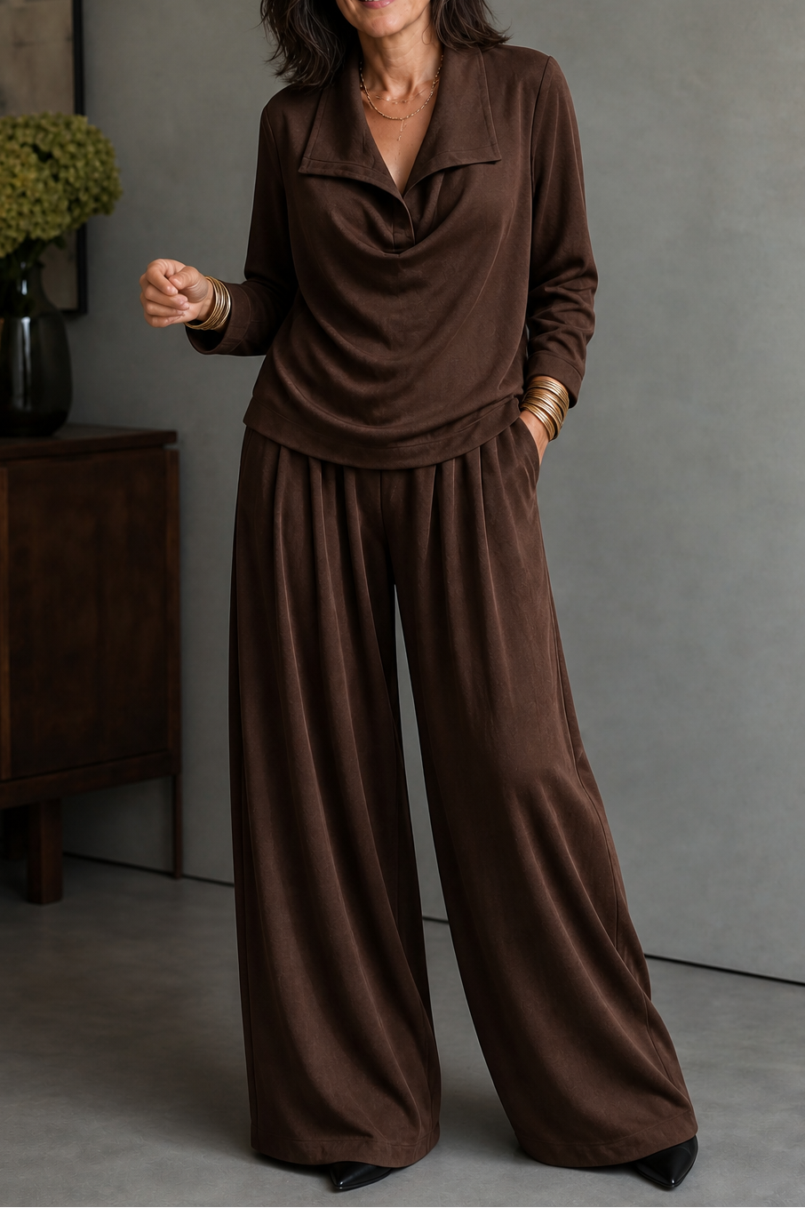 Women's Draped Neck Trouser Set