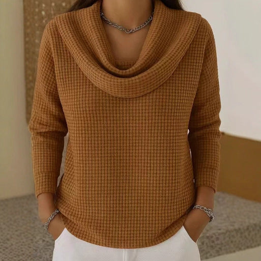 Women's Waffle Cowl Neck Sweater