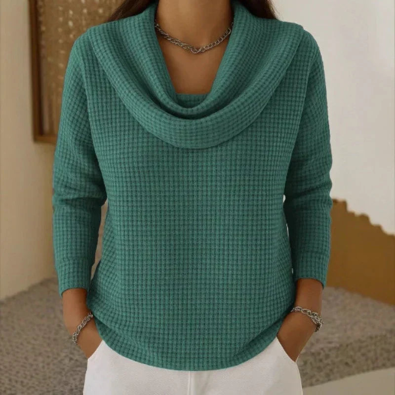 Women's Waffle Cowl Neck Sweater