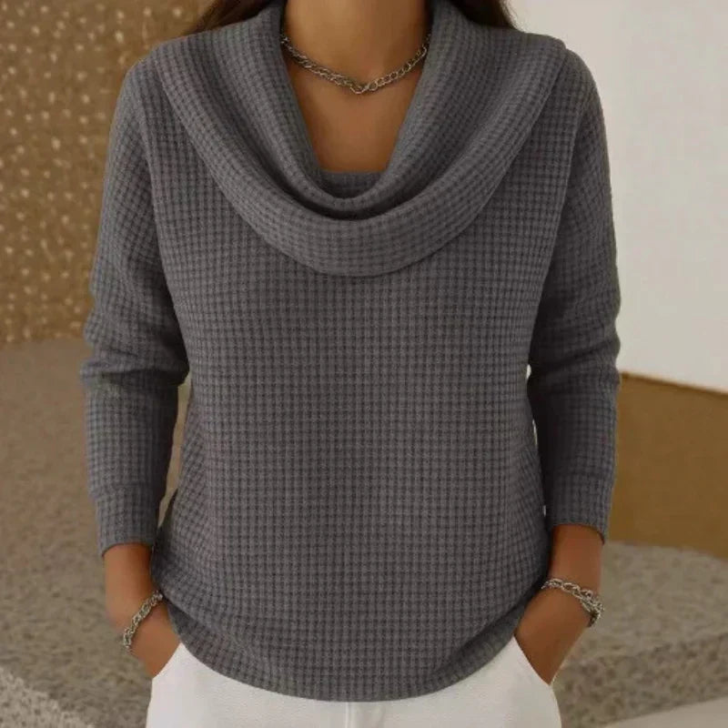 Women's Waffle Cowl Neck Sweater