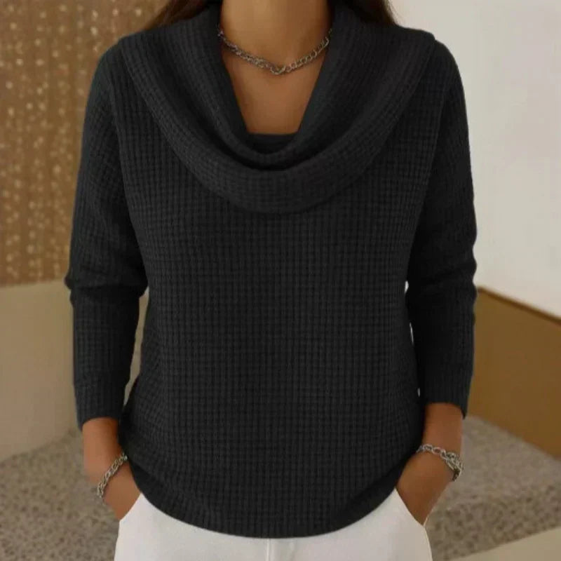 Women's Waffle Cowl Neck Sweater