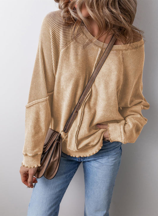 Women's Waffle Knit Pocket Sweatshirt
