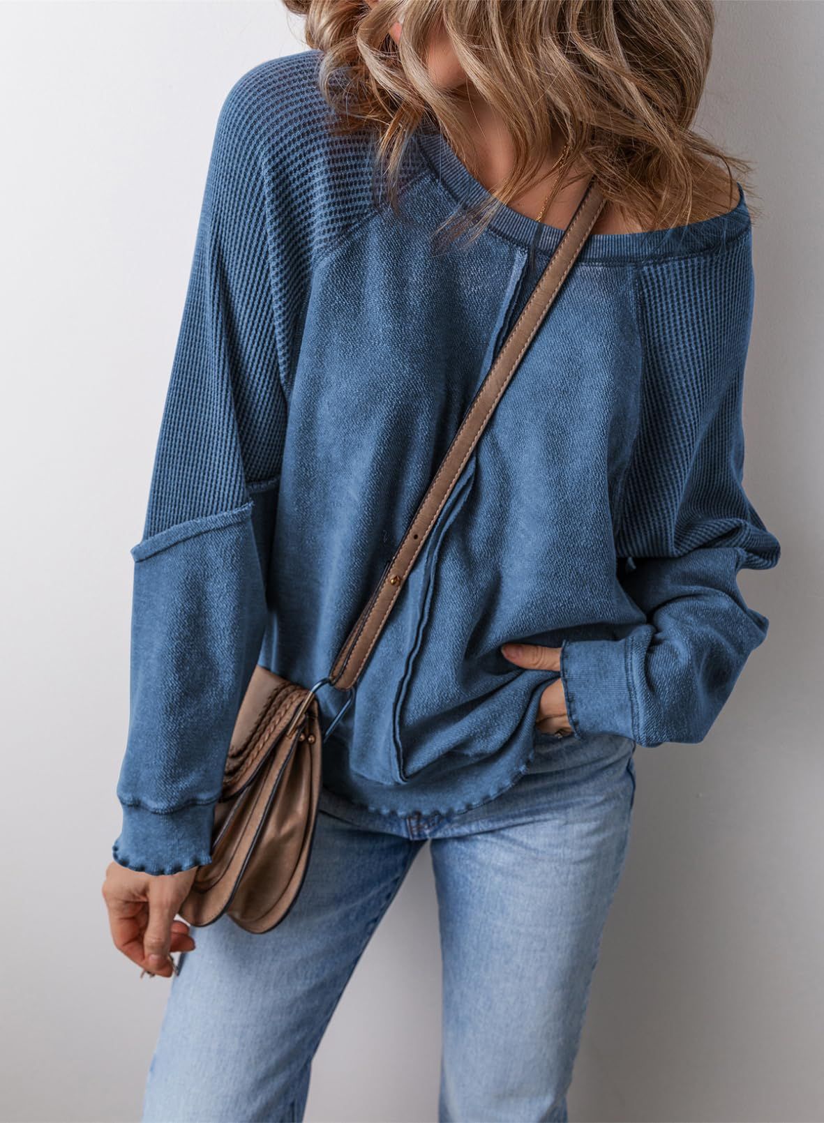 Women's Waffle Knit Pocket Sweatshirt