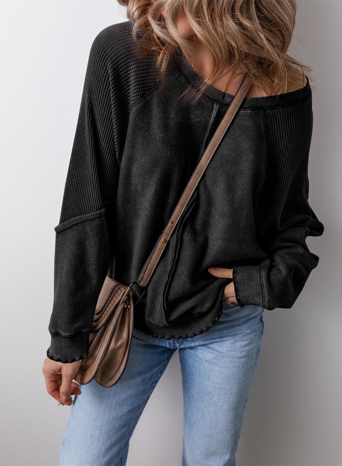 Women's Waffle Knit Pocket Sweatshirt