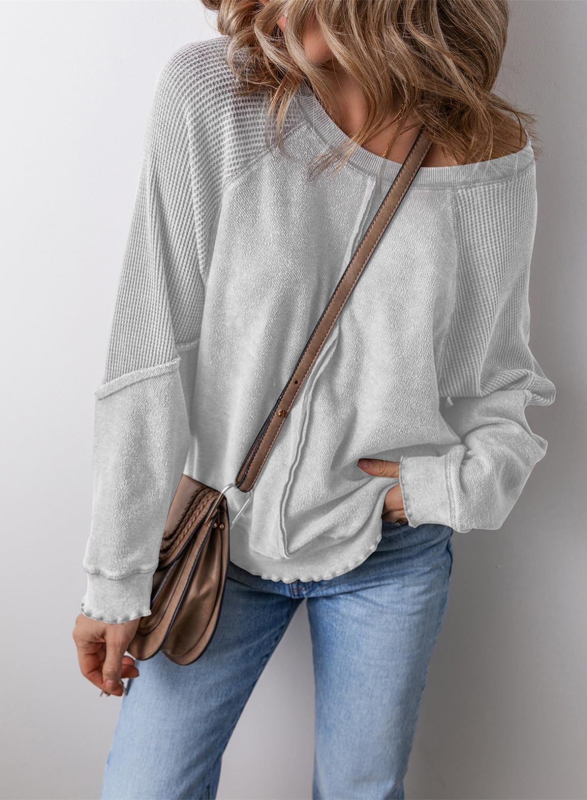 Women's Waffle Knit Pocket Sweatshirt