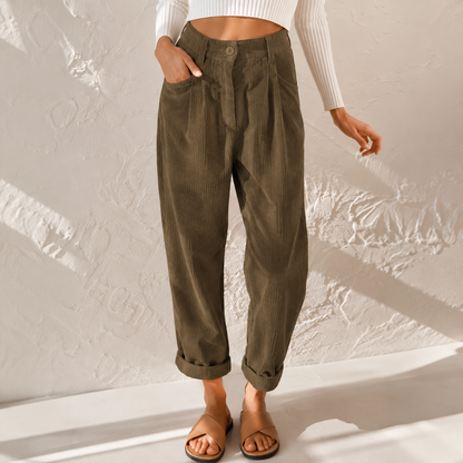 Women's High Waisted Corduroy Trousers