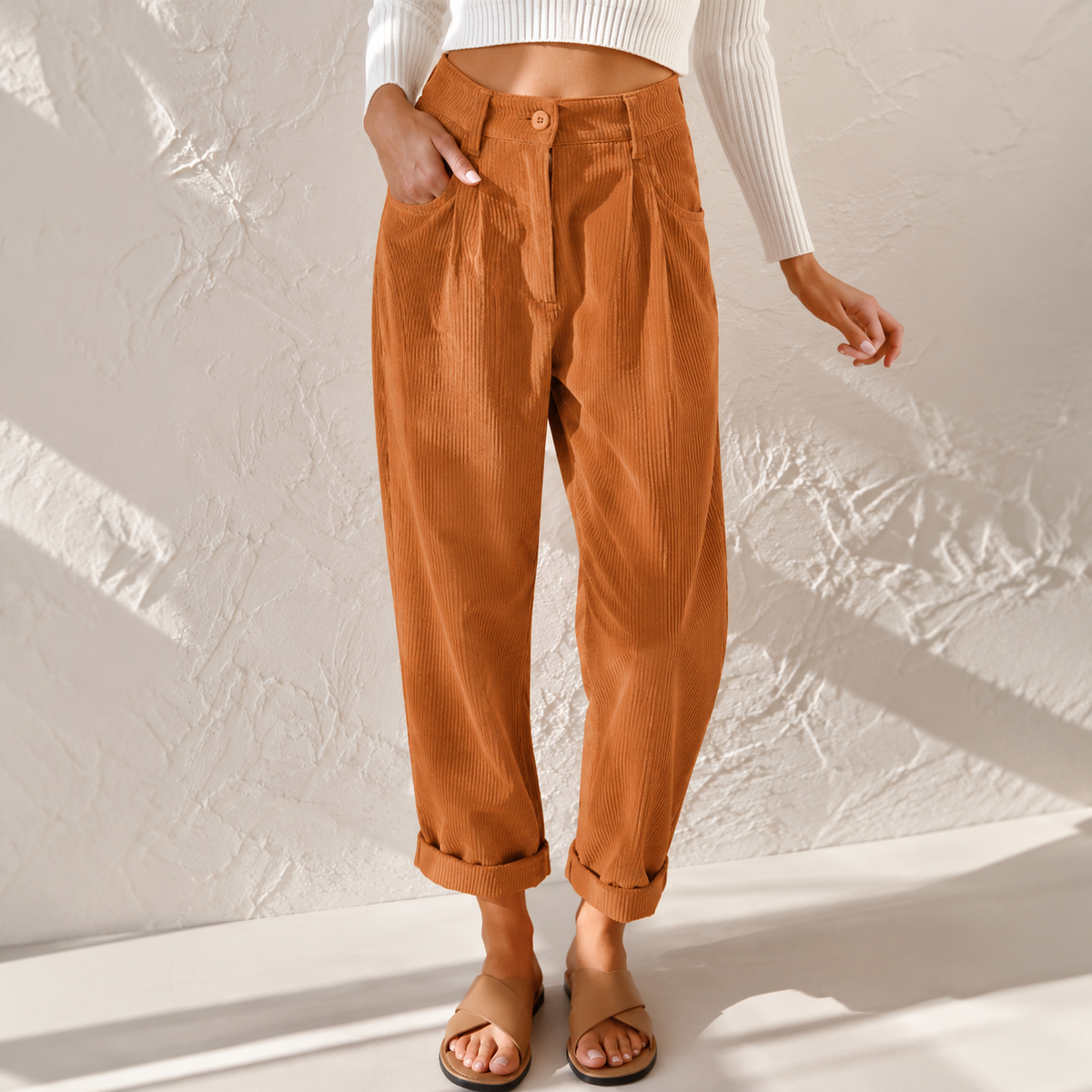 Women's High Waisted Corduroy Trousers