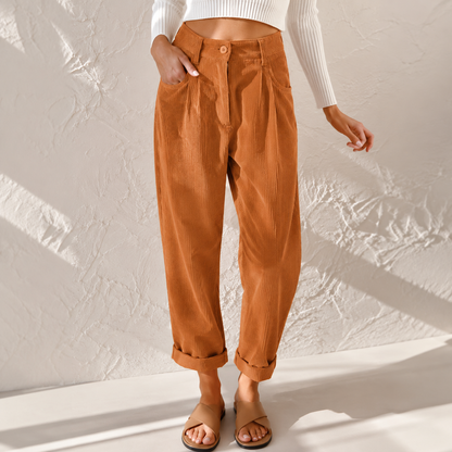 Women's High Waisted Corduroy Trousers