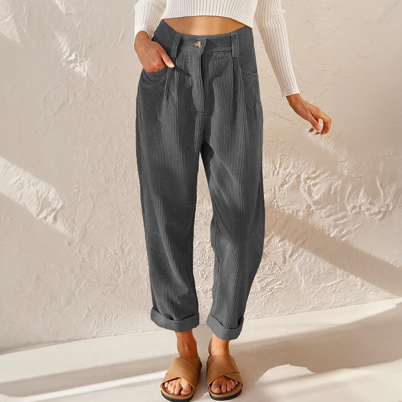 Women's High Waisted Corduroy Trousers