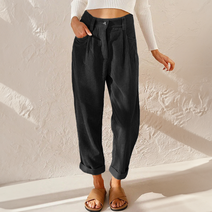 Women's High Waisted Corduroy Trousers