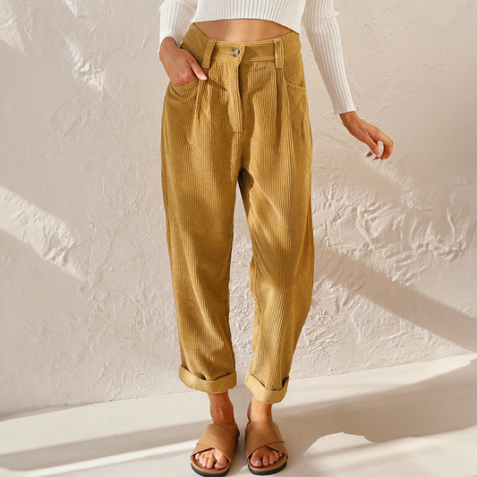 Women's High Waisted Corduroy Trousers