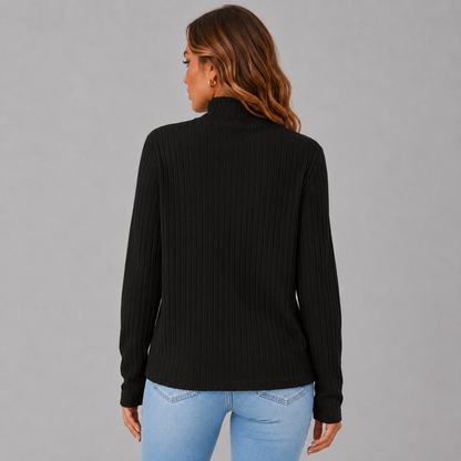 Women's Ribbed Button Turtleneck Sweater