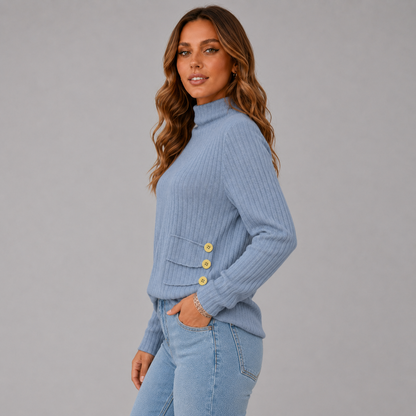 Women's Ribbed Button Turtleneck Sweater
