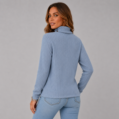 Women's Ribbed Button Turtleneck Sweater