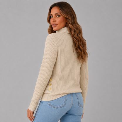 Women's Ribbed Button Turtleneck Sweater