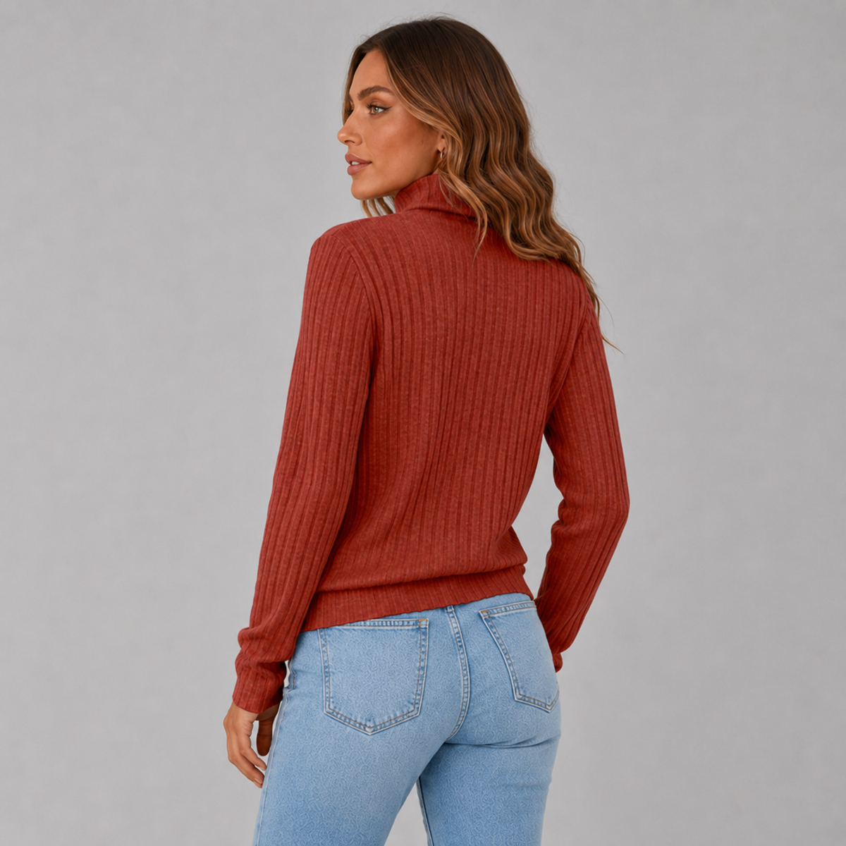 Women's Ribbed Button Turtleneck Sweater