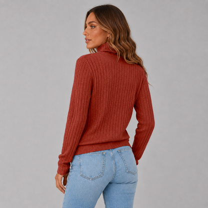 Women's Ribbed Button Turtleneck Sweater