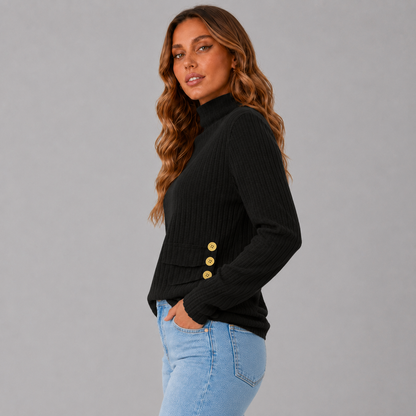 Women's Ribbed Button Turtleneck Sweater