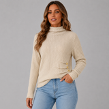 Women's Ribbed Button Turtleneck Sweater