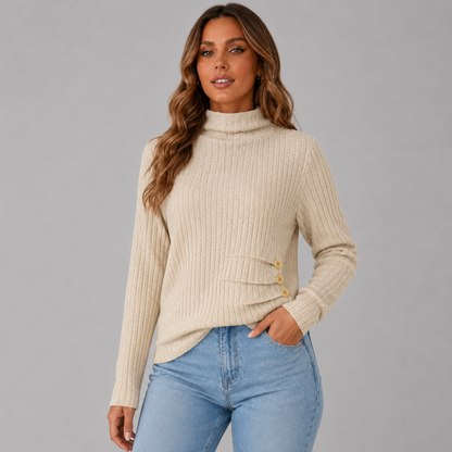 Women's Ribbed Button Turtleneck Sweater