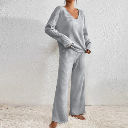 Women's Ribbed V-Neck Knit Set