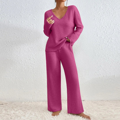 Women's Ribbed V-Neck Knit Set