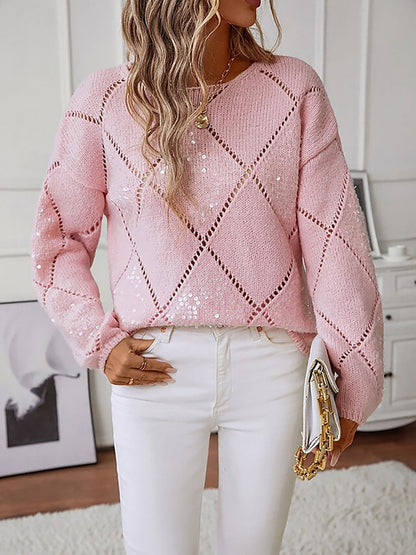 Women's Diamond Knit Sequin Sweater