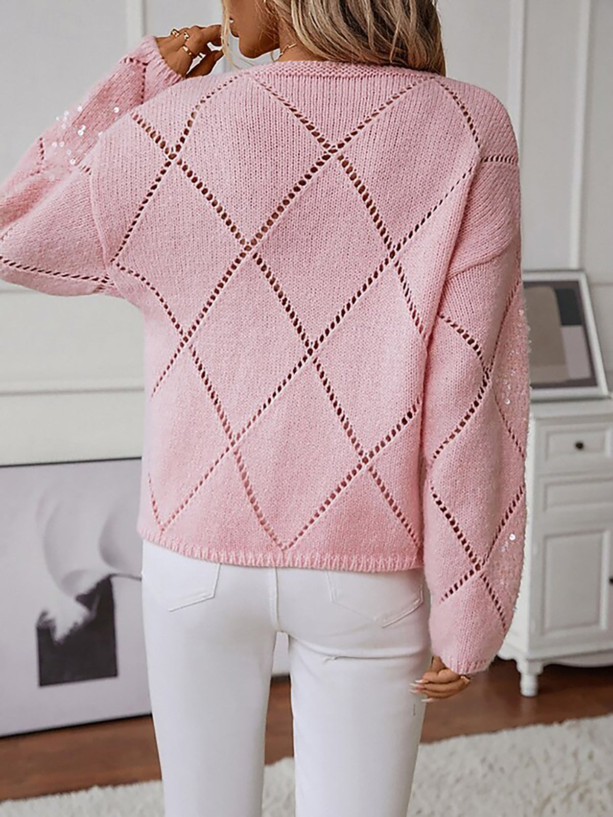 Women's Diamond Knit Sequin Sweater