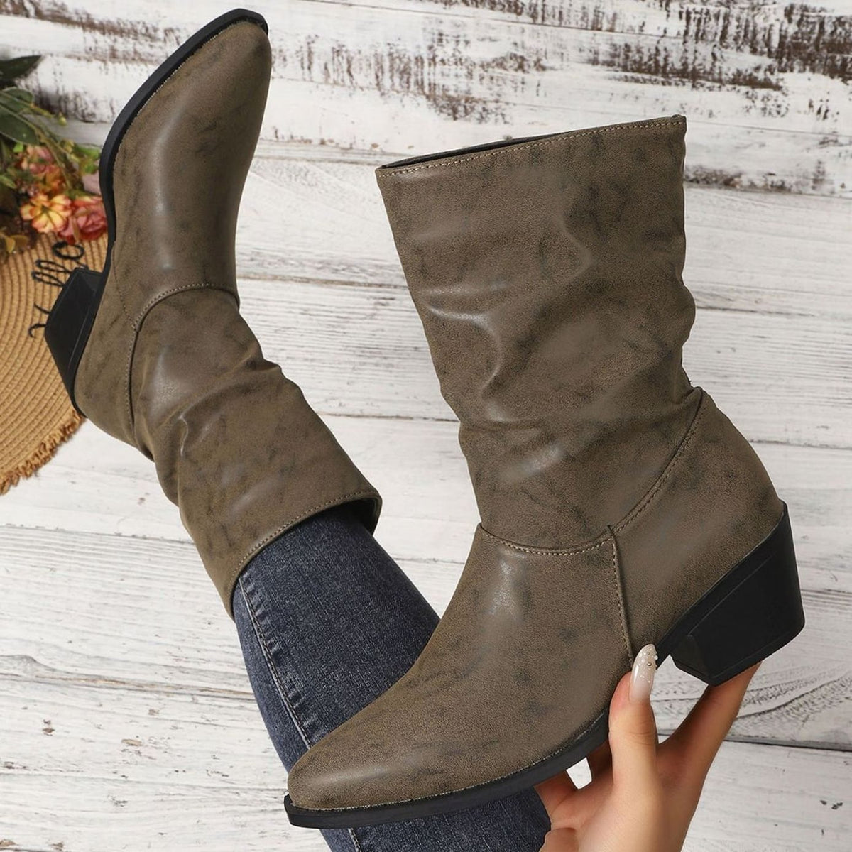 Women's Slouch Leather Ankle Boots