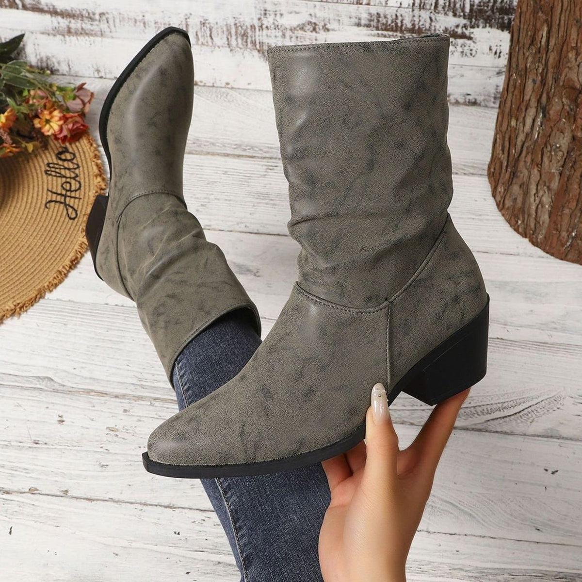 Women's Slouch Leather Ankle Boots