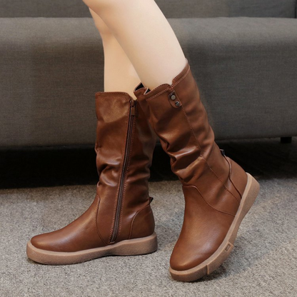 Women's Slouchy Leather Mid-Calf Boots