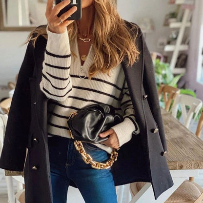 Women's Striped Half Zip Sweater